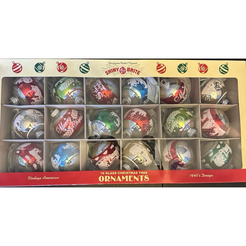 Christopher Radko Shiny Brite 18 Glass Christmas Ornaments 2025 1940's Design